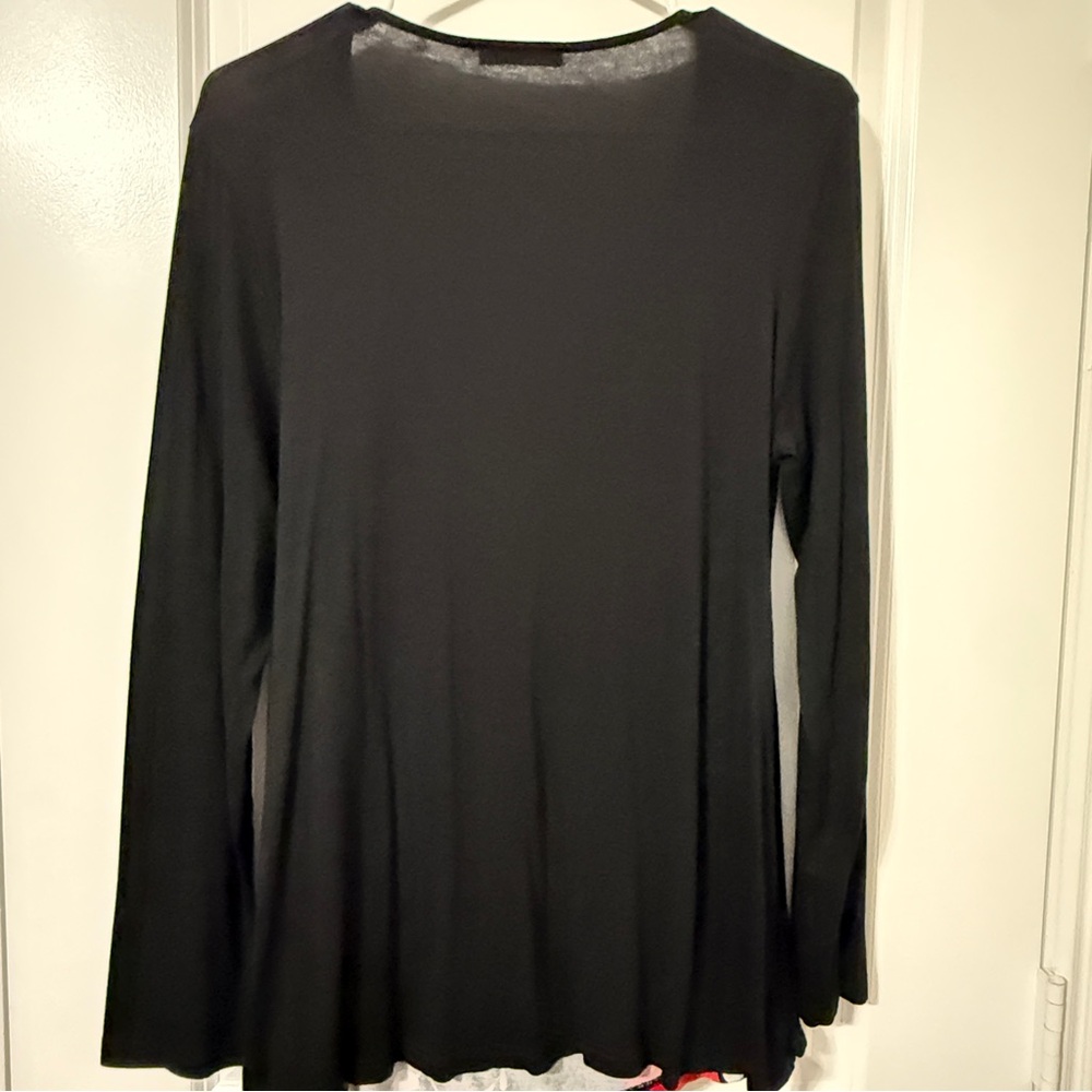 Lotusmile L Wrap-Front Floral Tunic Top – Black Red Print, Long Sleeve - Picture 6 of 16